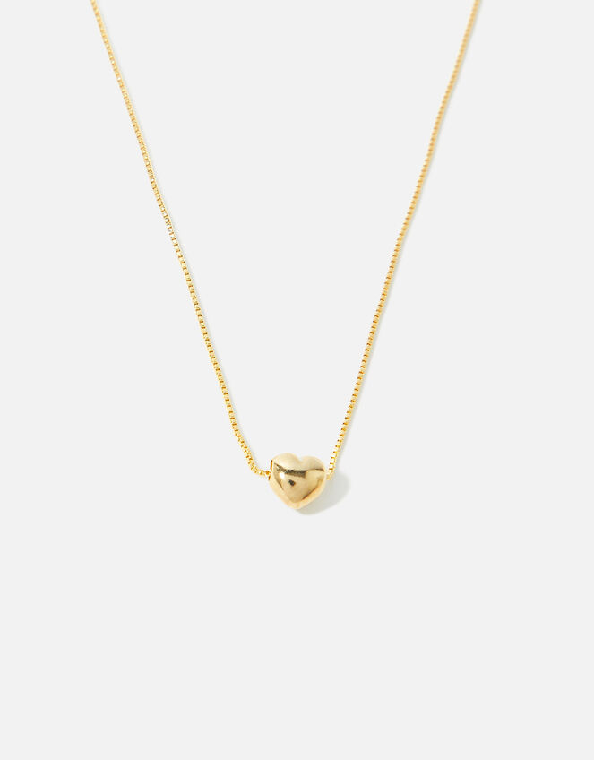 14ct Gold-Plated Mini Puff Heart Necklace, , large