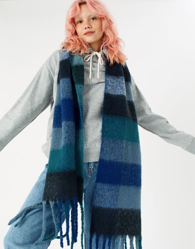 Marina Fluffy Check Scarf, , large