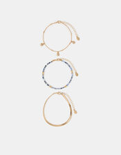 3-Pack Beaded Celestial Anklets, , large