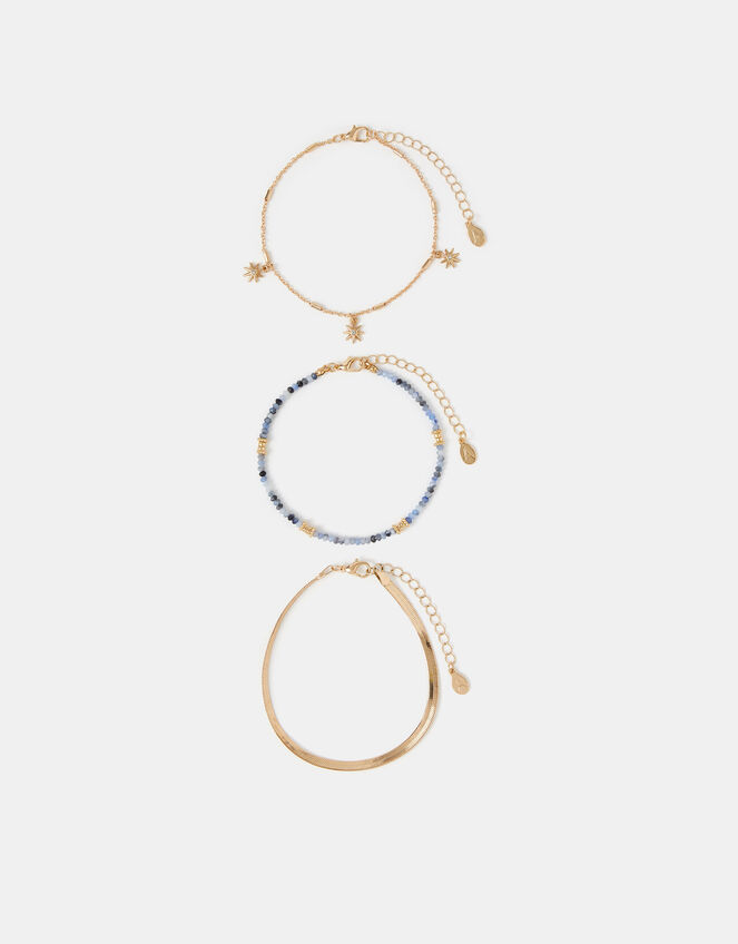 3-Pack Beaded Celestial Anklets, , large