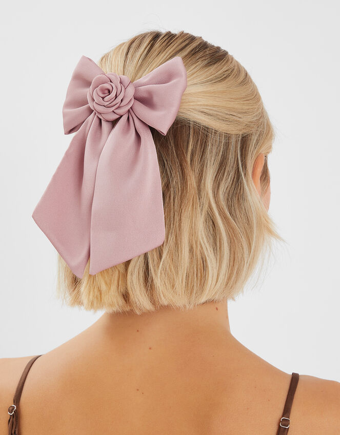 Corsage Bow Barrette Hair Clip Pink, , large