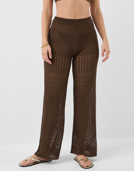 Crochet Knit Trousers, Brown (BROWN), large