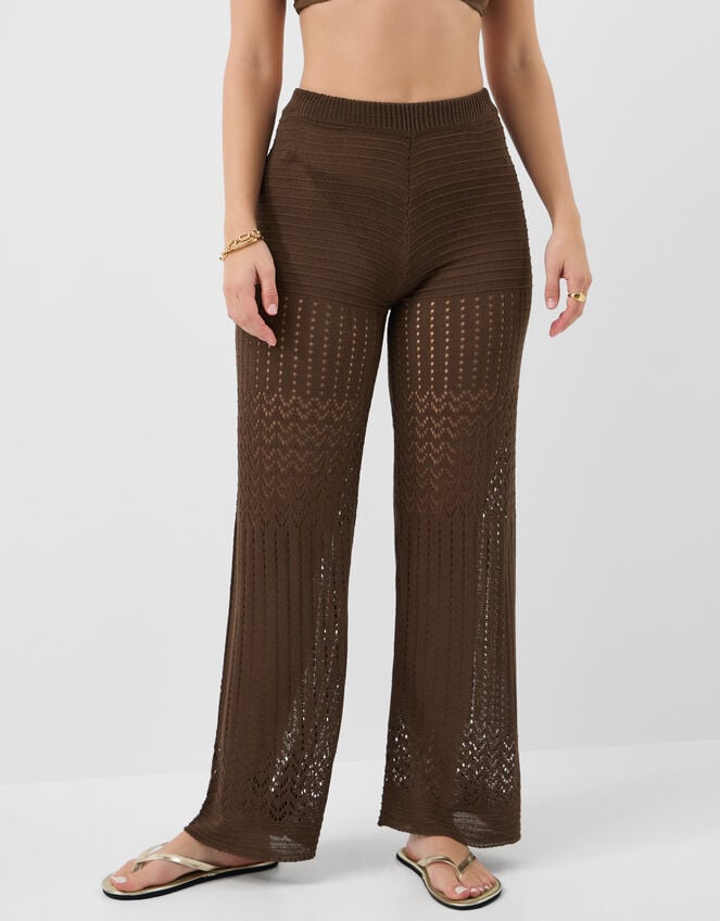 Crochet Knit Trousers, Brown (BROWN), large