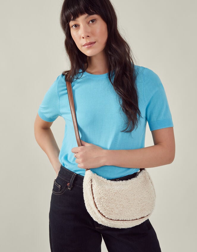 Faux Shearling Sling Cross-Body Bag, , large