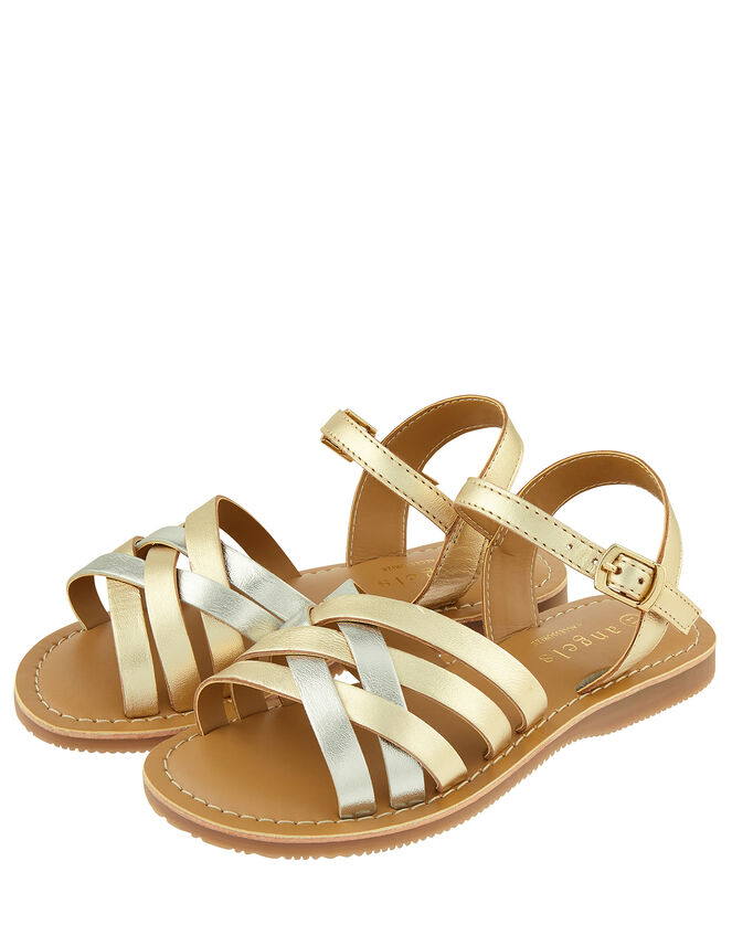 Metallic Leather Sandals, Gold (GOLD), large