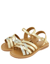 Metallic Leather Sandals, Gold (GOLD), large