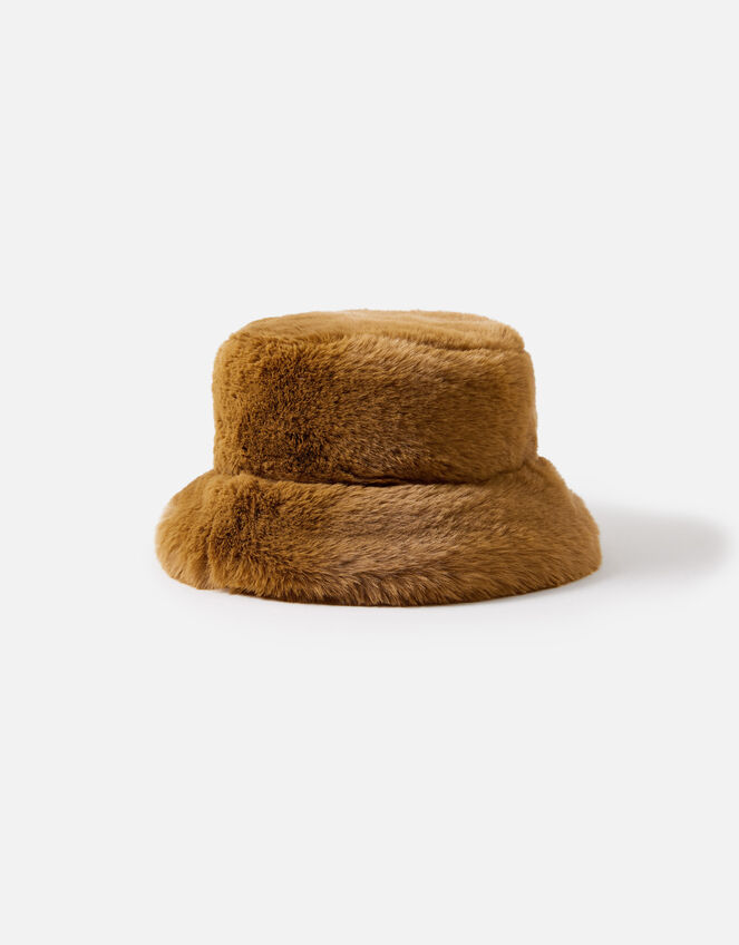 Luxe Faux Fur Bucket Hat, Camel (CAMEL), large