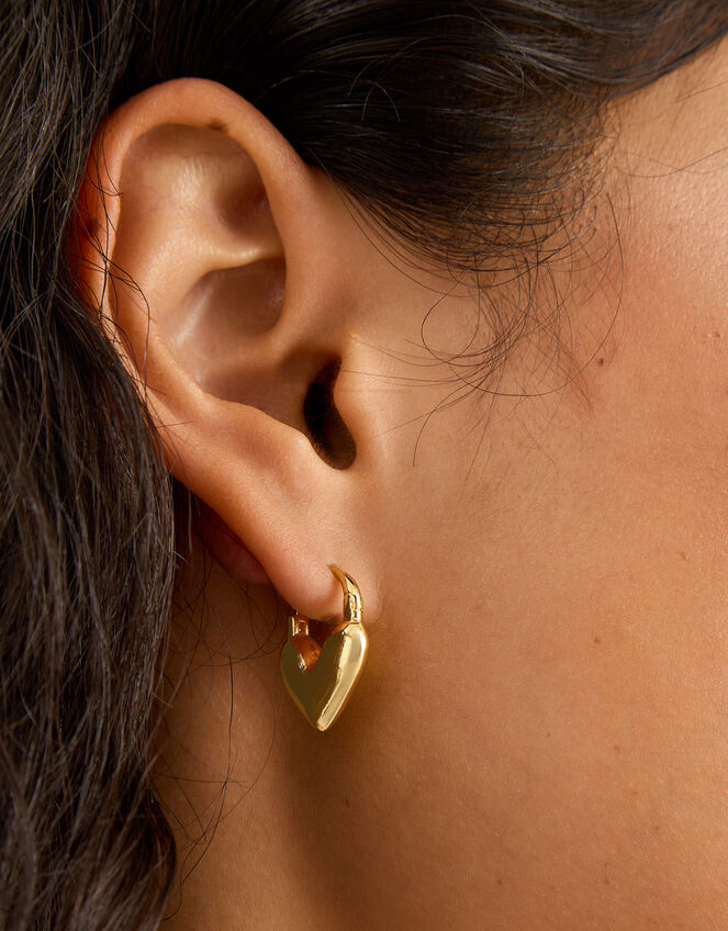 14ct Gold-Plated Bubble Heart Hoop Earrings, , large