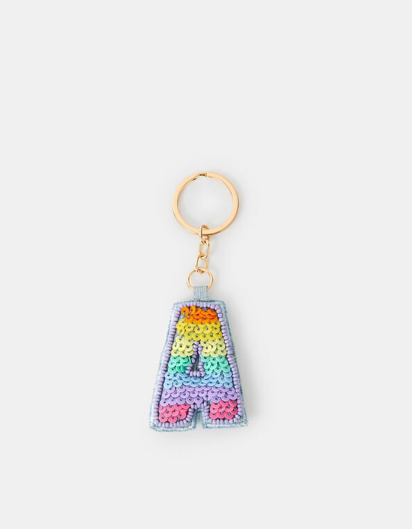 Girls Rainbow Embellished Initial Keyring, Multi (MULTI), large