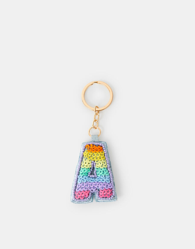 Girls Rainbow Embellished Initial Keyring, Multi (MULTI), large