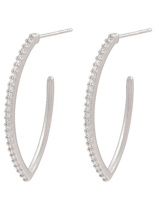 Platinum Plated Diamante Leaf Hoop Earrings