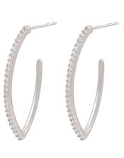 Platinum-Plated Diamante Leaf Hoop Earrings, , large