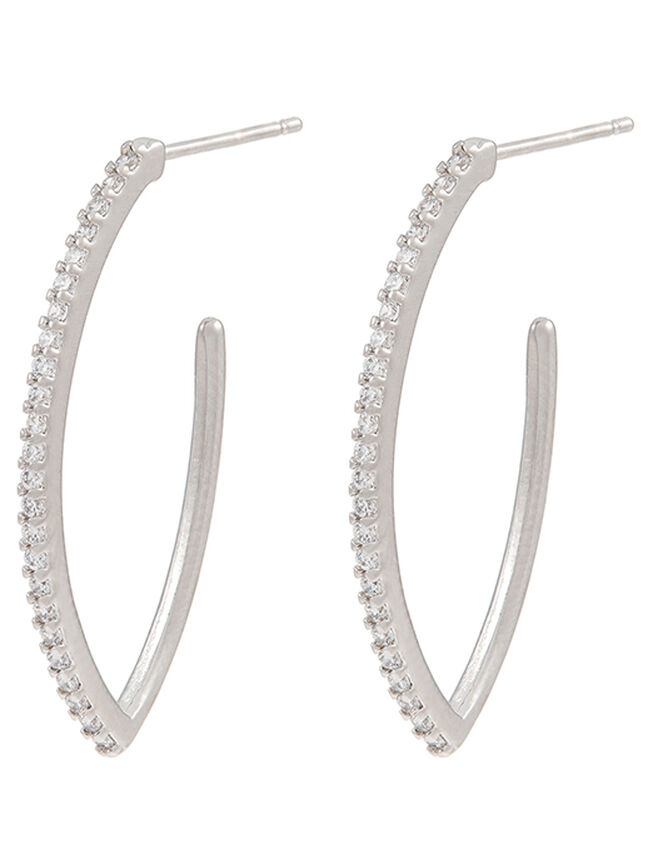 Platinum-Plated Diamante Leaf Hoop Earrings, , large