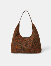 Leopard Print Suede Shoulder Bag, , large