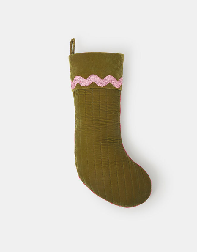 Embroidered Velvet Christmas Stocking, , large