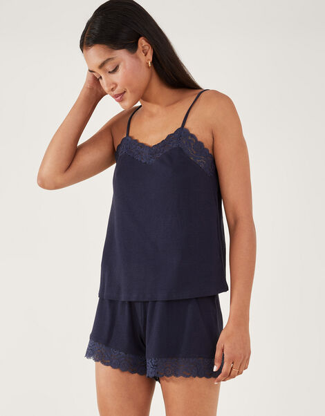 Lace Trim Vest Set, Blue (NAVY), large