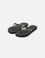 Beaded Flip Flops, Black (BLACK), large