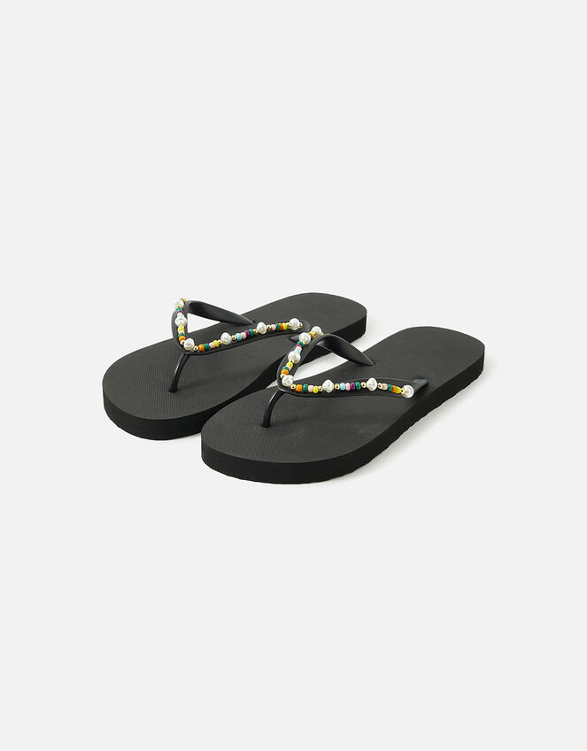 Beaded Flip Flops, Black (BLACK), large
