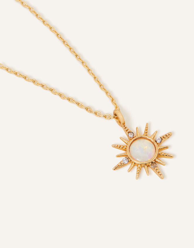 14ct Gold-Plated Opal Starburst Pendant Necklace, , large