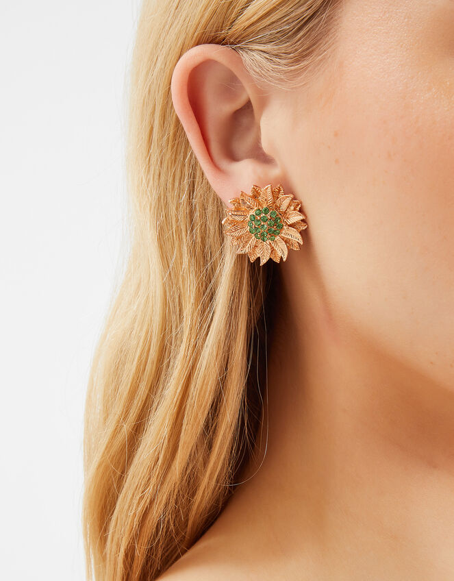 Sunflower Gem Stud Earrings, , large