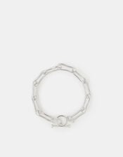 Sterling Silver-Plated Molten Link T-Bar Bracelet, , large