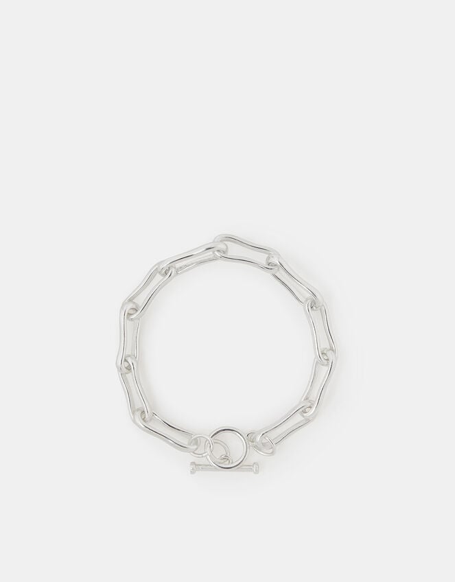 Sterling Silver-Plated Molten Link T-Bar Bracelet, , large