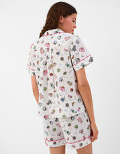 Coffee Print Short Pyjama Set, White (WHITE), large