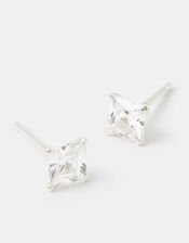 Sterling Silver Princess Cut Stud Earrings, , large