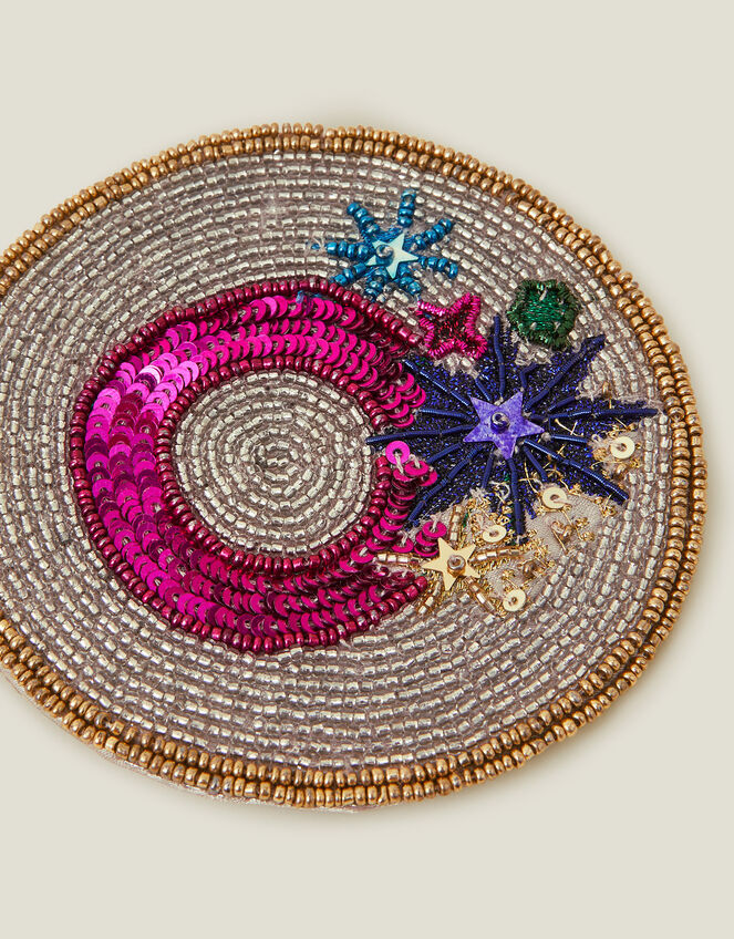 Round Initial Beaded Coaster, Multi (BRIGHTS MULTI), large