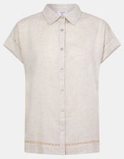 Lace Trim Linen Shirt , Camel (BEIGE), large