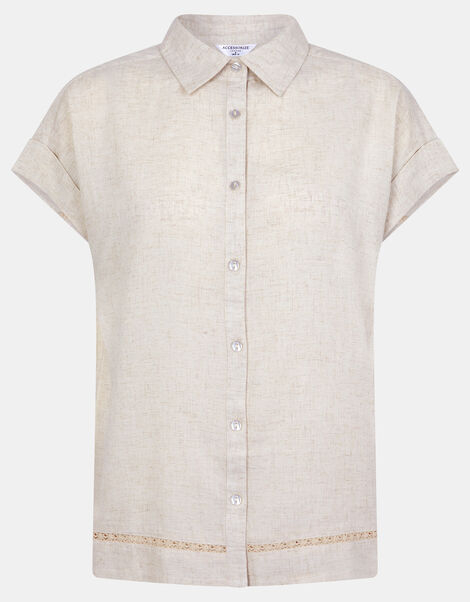 Lace Trim Linen Shirt , Camel (BEIGE), large