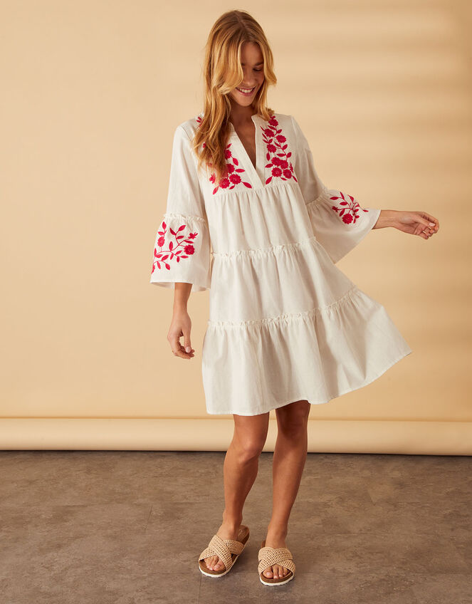 Floral Embroidered Dress Ivory