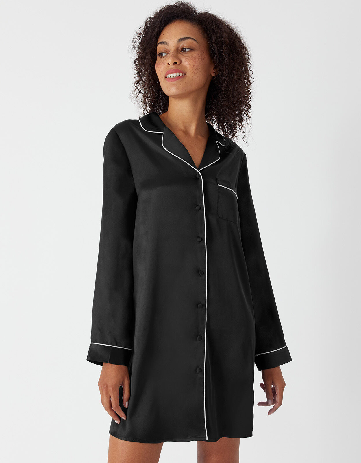 Black satin night shirt cheap