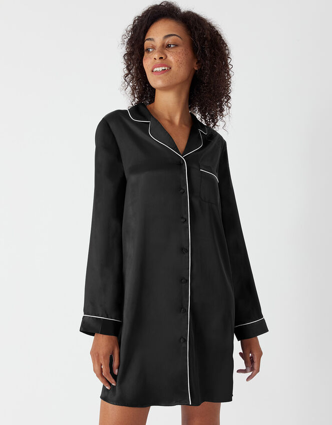 Satin Nightshirt, Black (BLACK), large