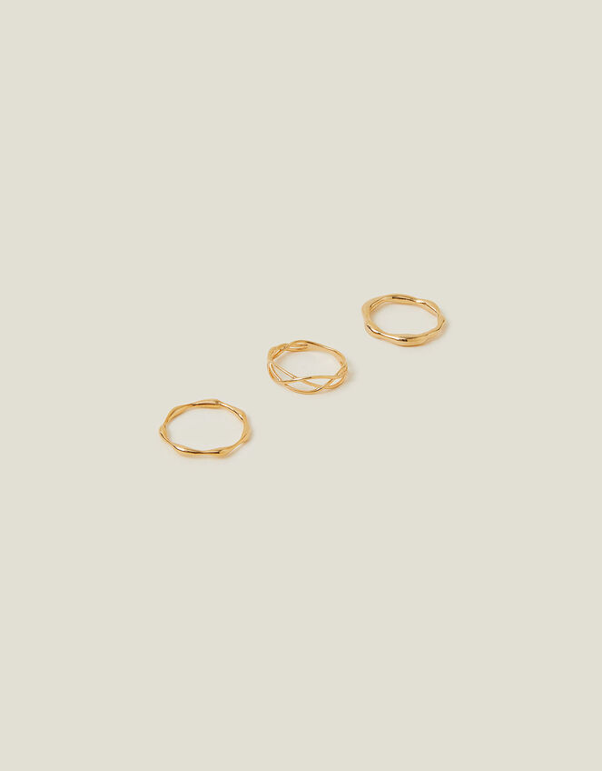 3-Pack 14ct Gold-Plated Molten Rings, Gold (GOLD), large