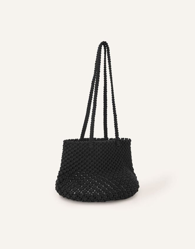 Macrame Bucket Shoulder Bag, Black (BLACK), large