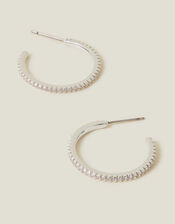 Sterling Silver-Plated Medium Sparkle Hoops, , large