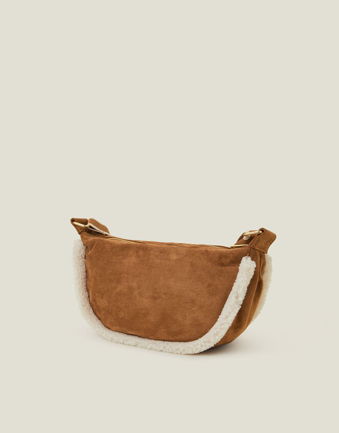 Faux Shearling Suedette Sling Bag, , large