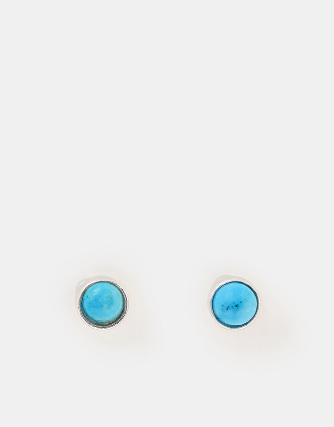 Sterling Silver Healing Stone Stud Earrings, Blue (BLUE), large