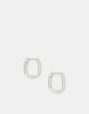 Sterling Silver Rectangular Huggie Hoop Earrings, , large