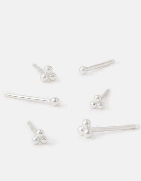 3-Pack Sterling Silver Ball Stud Earrings, , large