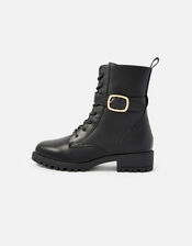 Lace-Up Biker Boots, Black (BLACK), large