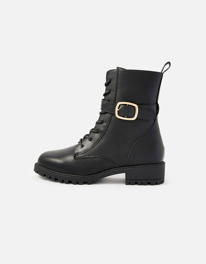 Lace-Up Biker Boots, Black (BLACK), large