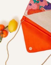 Raffia Embellished Floral Clutch Bag, , large