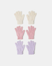 3-Pack Girls Plain Knitted Gloves, Multi (PASTEL MULTI), large