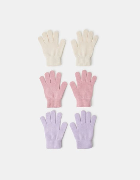 3-Pack Girls Plain Knitted Gloves, Multi (PASTEL MULTI), large
