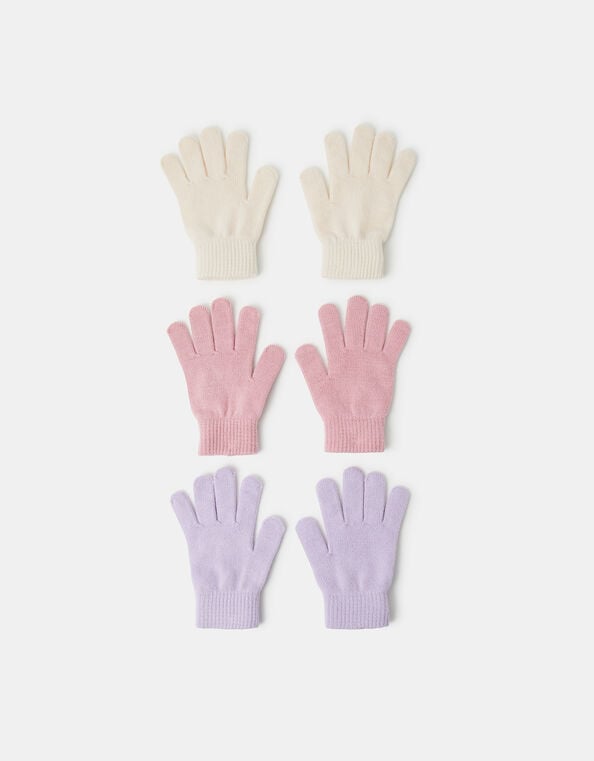 3-Pack Girls Plain Knitted Gloves, Multi (PASTEL MULTI), large