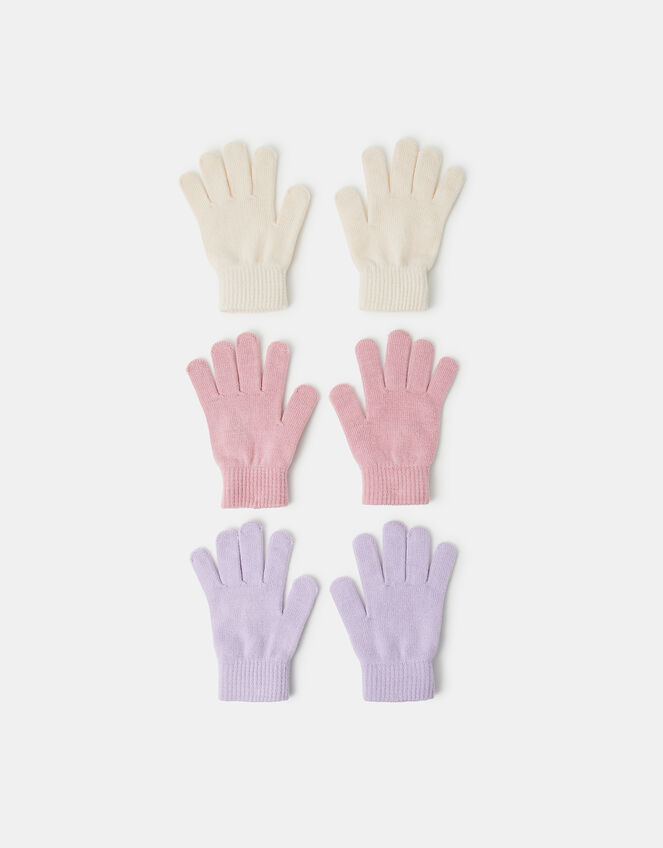 3-Pack Girls Plain Knitted Gloves, Multi (PASTEL MULTI), large