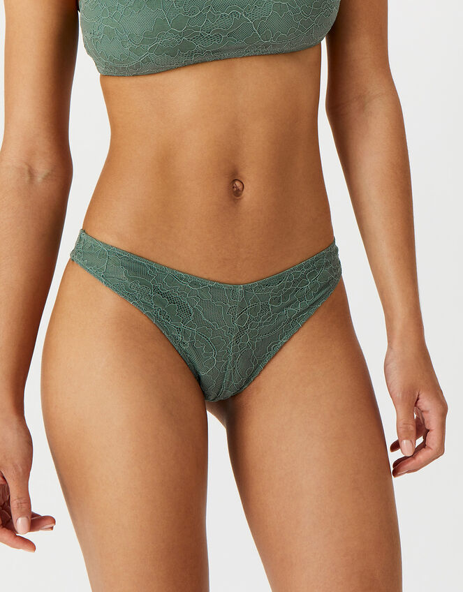 Lace Brazilian Briefs, Green (KHAKI), large