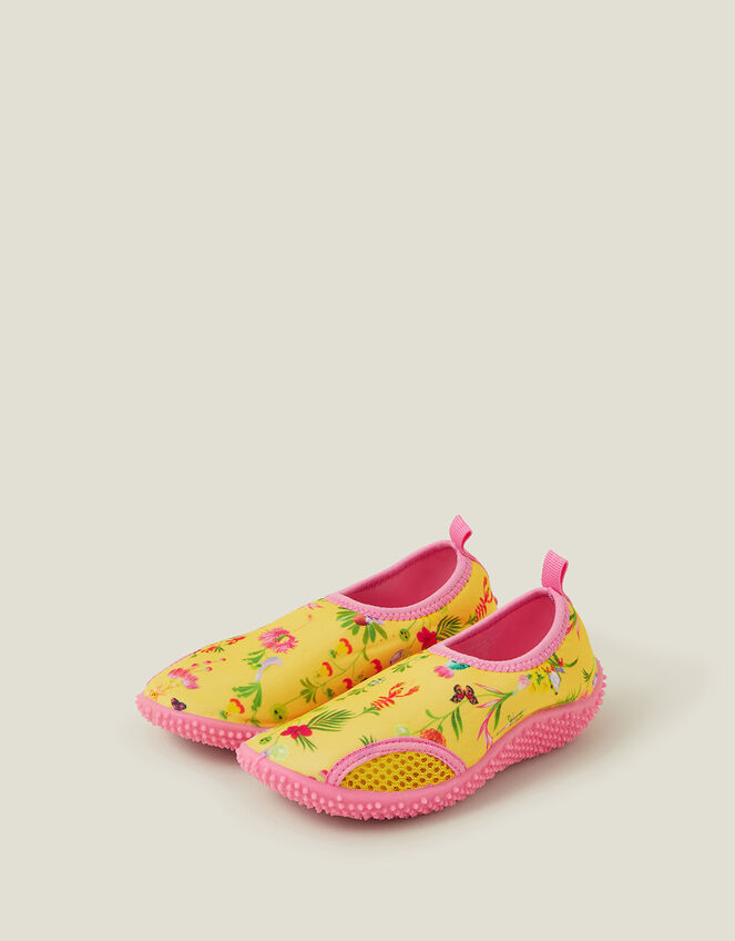 Girls Floral Swim Shoes, Yellow (YELLOW), large
